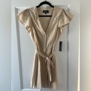 Khaki button down Lulu’s Dress with waist tie